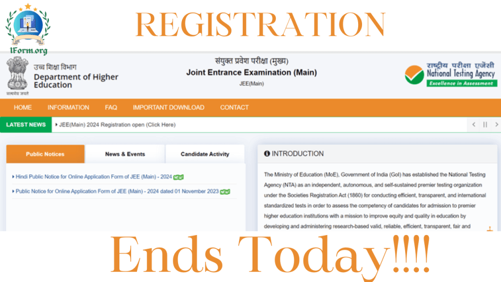 Act Now! Don’t Miss the Deadline for JEE Main 2024 Session 1 Registration at jeemain.nta.ac.in Registration for JEE Main 2024 Session 1 Ends Today at jeemain.nta.ac.in