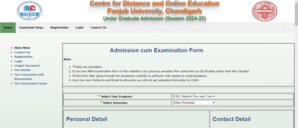 CDOE PANJAB UNIVERSITY Admissions 2024-25: Detailed Guide